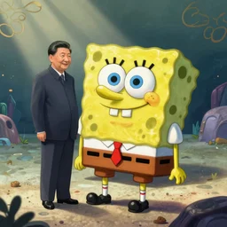 xi jinping visiting bikini bottom drawn in the style of spongebob squarepants