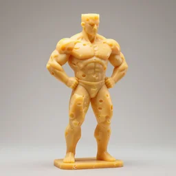 Sculpture of a bodybuilder made entirely from cheese, by Antoni Gaudi