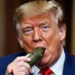 close - up portrait of donald trump eating a missile, by chris ware