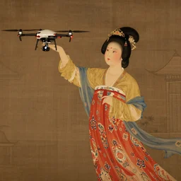 the Chinese ancient painting of a lady flying a drone in Tang Dynasty , by Han Xizai