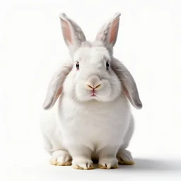 albino lop-eared bunny, high detail photograph, full body, isolated on a pure white background, centered, entire subject in frame, sharp focus, soft studio lighting