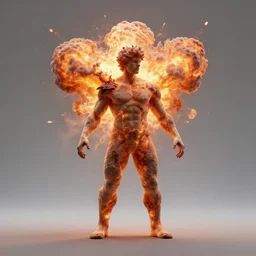 a man made of pure explosions, hyper - realistic