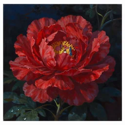 A dslr photo of a giant red flower blooming in the darkest night, photorealistic digital art by Makoto Shinkai and Ivan Shishkin, oil on canvas unreal engine