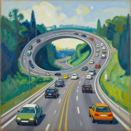 watching traffic on a road that does loop - de - loops, a franz marc painting
