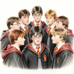 coloured pencil drawing bunch of charachters from harry potter looking at each other in a forest, trending on tik tok