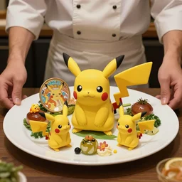 a shot of a beautiful delicious plate of food, a hand crafted chef artisan meal made of pokemon, amazing food illustration, chef table, anime, ultra realistic, by ilya kuvshinov, artgerm, alphonse mucha, and greg rutkowski