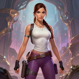 barbie as lara croft, fantasy art, in the style of artgerm, illustration, epic, fantasy, intricate, hyper detailed, artstation, concept art, smooth, sharp focus, ray tracing, vibrant, photorealistic, simon bisley