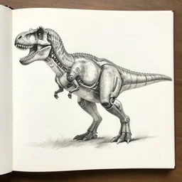 an illustration of a book showing the complete anatomy of a cyborg t-rex, pencil sketch, extremely detailed
