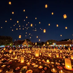 Thousands of lanterns float to the night sky at the Thai festival Loi Krathong,