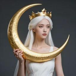 Artemixel, the modern reincarnation of the old selenium god of hunt, also known as Artemis the Selene, carrying the celebrated Crown of the Crescent Moon, wich its usual bright and slightly bluish crescent like the brightness of the night. Portrait by Andreas Rocha, intricate and highly detailed concept art