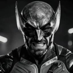 wolverine wearing X-Men mask only in pain and anger deep dark backlit night technoir cinematic monochromatic portrait photo by Leica Zeiss in detailed depth of field lens flare trending on Flickr realistic hd by frank Miller