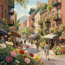 a Chinatown full of flowers, digital art, trending on artstation, by Albert Bierstadt