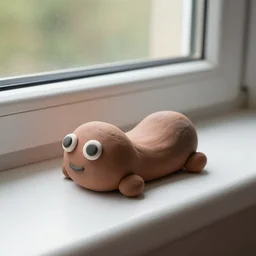 a roly - poly toy made of clay on a windowsill, photorealistic, 4 k