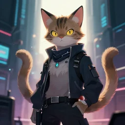 a cat fursona, trending on artstation, by kawacy, furry art, digital art, cyberpunk, high quality, backlighting