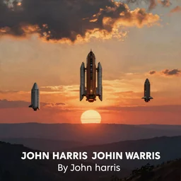 spaceships landing, mystical sunset, by john harris, painting