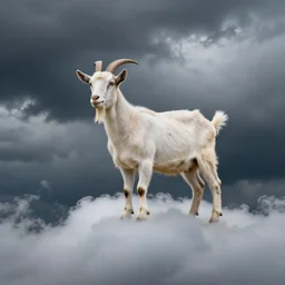 a goat standing on a storm cloud