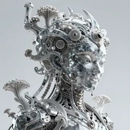 asura from chinese myth, ghost, gorgeous and huge head ornaments, dystopian, cyberpunk, organic fractal mycelum and fungi, mecha, halfturn portrait of a big crystal face made of crystals half - turn, ominous, intricate, studio, art by anthony macbain + greg rutkowski + alphonse mucha, concept art, 4 k, sharp focus