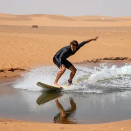 photo of a man surfboarding in a pond on mars