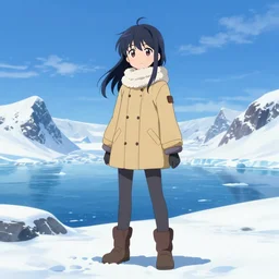 anime girl standing in the artic