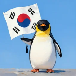 penguin holding the south korean flag painting