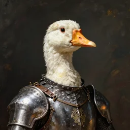 photo of a medieval knight with the face of a goose