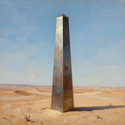 a very tall metal monolith in the desert, beautiful painting, oil on canvas, by ewa czarniecka, award winning masterpiece,