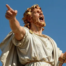 classical greek hero, screaming at the sky, strong lighting, strong shadows, vivid hues, ultra - realistic, sharp details, subsurface scattering, intricate details, hd anime