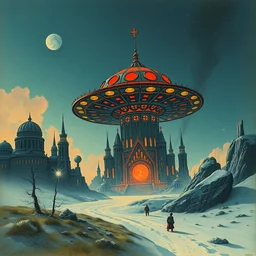 the flamboyant gothic ufo. highly detailed digital painting, watercolor, soviet realism, engraving, artstation, concept art, smooth, sharp focus, vivid grunge, manga illustration, unreal engine 5, 8, art by bilibin and kilian eng and kuvshinov and malevich and mucha