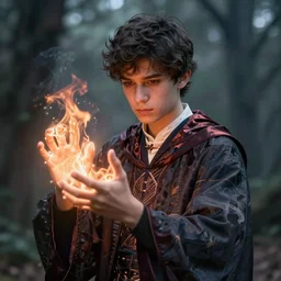 a stunning portrait of a young human wizard, forming a burning hand spell, digital art 4 k trending on artstation