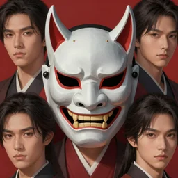 samurai shinigami in oni mask, soft grey and red natural light, full frame, intricate, digital painting, artstation, concept art, smooth, sharp focus, illustration, art by greg rutkowski and luis rollo and uang guangjian and gil elvgren, symmetry!
