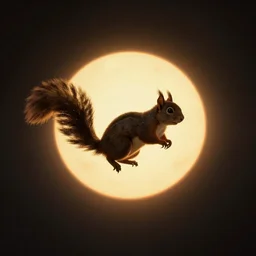 long shot of a squirrel floating alone in space silhouetted against the sun, dramatic backlighting, golden hour, low - key lighting, kodachrome, color contrast, high contrast, highly detailed, sharp focus, digital painting, concept art, illustration, trending on artstation, art by greg rutkowski + greg hildebrandt + alphonse mucha