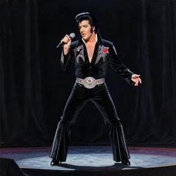 black velvet painting of elvis on stage, full color, velvet background!!!!!