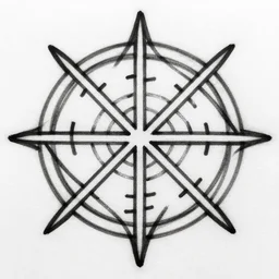 complicated complex magical galdrastafir / sigil. charcoal symbol on paper, black and white, straight and smooth lines