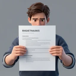 3 d rendering of a man holding resumes by blender guru in high resolution and with close - up, with depressive feeling