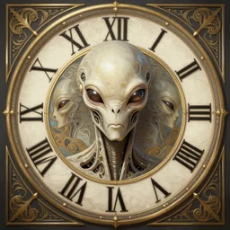 symmetry!! portrait of clockface alien in the style of horizon zero dawn, machine face, intricate, elegant, highly detailed, digital painting, artstation, concept art, smooth, sharp focus, illustration, art by artgerm and greg rutkowski and alphonse mucha, 8 k