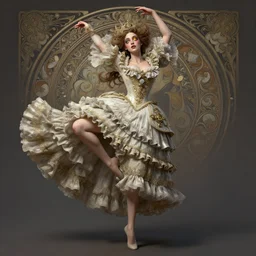 portrait of tragedy, full body expressive pose, acrobatic, rainbow eyes, ornate frilly dress, fantasy, intricate, elegant, highly detailed, digital painting, artstation, concept art, smooth, sharp focus, illustration, art by artgerm and greg rutkowski and alphonse mucha, octane render, 3d, hyperrealistic