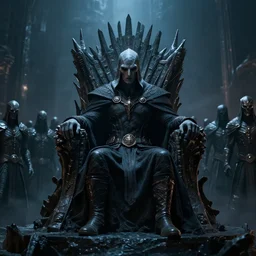 necromancer sitting on his throne, surrounded by his army, fantasy, 4k, Cinematic shot