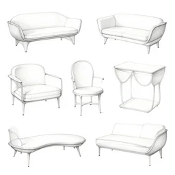 furniture designs in the style of moebius, design sheet, Les Edwards, Zdzislaw Beksinski, Carl Gustav Carus, John Harris, Michal Karcz, Zhang Kechun, Mikko Lagerstedt, Scott Listfield, Steven Outram, Jessica Rossier.