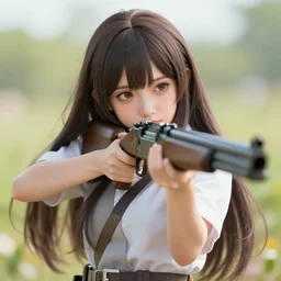 A woman aiming a musket, super detailed, 4k, anime art style, cute