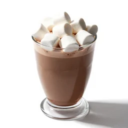 hot chocolate with marshmallows, professional product shot, isolated on a pure white background, centered, entire object in frame, sharp focus, soft studio lighting