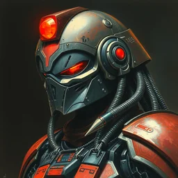 dark gunpla droid kenku. helmet. predator. science fiction, portrait by donato giancola and greg rutkowski and wayne barlow. 1 9 6 8 cover. top all time r / imaginarycyberpunk.