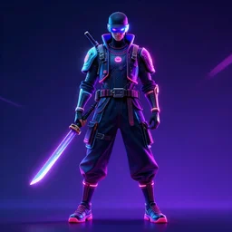 neon samurai character art cyberpunk full body 4 k hd