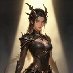 female dragon girl, beautiful face, rule of thirds, intricate outfit, spotlight, by greg rutkowski, by jeremy mann, digital painting