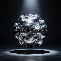 photo of a chrome blob surrounded by darkness with spotlight cinematic establishing shot