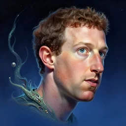 only the head of mark zuckerberg looking like an alien floating in space, fantasy art, in the style of artgerm, illustration, epic, fantasy, intricate, hyper detailed, artstation, concept art, smooth, sharp focus, ray tracing, vibrant, artgerm, award winning art, ray tracing