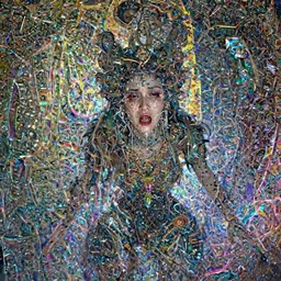 epic portrait of menacing, agitated, anxious, crying yet stunningly beautiful, cute, radiant biomechanical djinn overseeing the iridescent fabric of the universe, by charlie bowater, mandy jurgens, gustav klimt, octane render, dramatic camera angle, 4k, 8k, high detail, HDR, by tom bagshaw, powerful, with inspiration from Beksinski, inspired by greek goddess Athena, inspired by hindu goddess Kali