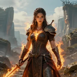 highly detailed portrait photo of a flamewalker in a scenic dystopian environment, hyperrealistic illustration by william didier - pouget