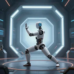 robotic tai chi master in the middle of a cybernetic room, Center Punched Symmetrical volumetric lighting, digital painting, highly detailed, artstation, sharp focus, illustration, concept art, ruan jia, steve mccurry