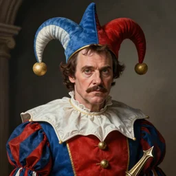 Jim Carrey as jester. epic game portrait. Highly detailed. D&D art by Michelangelo
