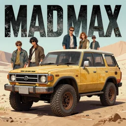 digital illustration of mad max's fj 4 0 decrepit pursuit special, rusty nissan fj cruiser 1 9 8 0 s, the last v 8 interceptor by makoto shinkai, ilya kuvshinov, lois van baarle, rossdraws, basquiat